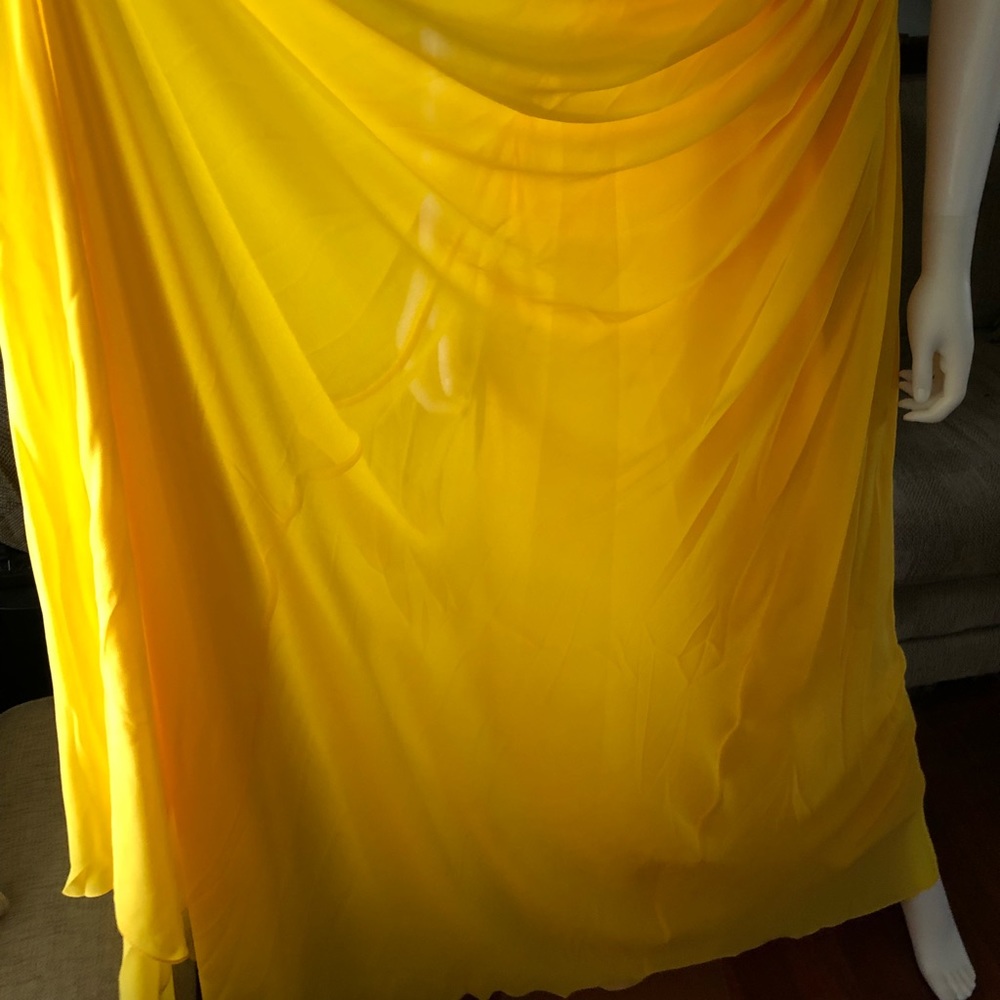 AW. BRIDAL Sz 0. Golden Yellow One Shoulder Floor Length Gown. - Picture 13 of 15